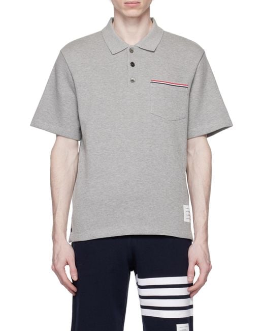 Thom Browne Gray Rwb Pocket Trim Polo Shirt for men