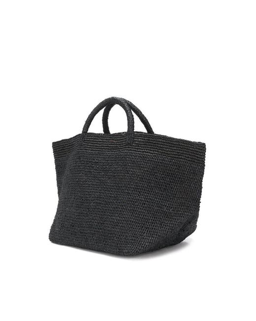 IBELIV Black Vanilla Woven Top Handle Bag