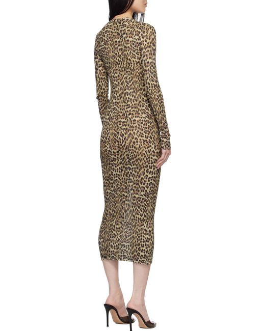 Blumarine Natural Leopard-Printed Crewneck Knitted Midi Dress