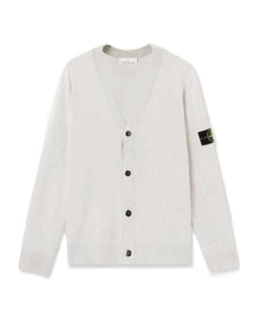 Stone Island White V-Neck Button-Up Cardigan for men