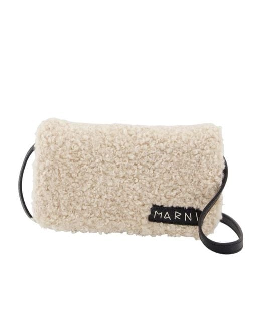 Marni Natural Logo Detailed Shearling Crossbody Bag