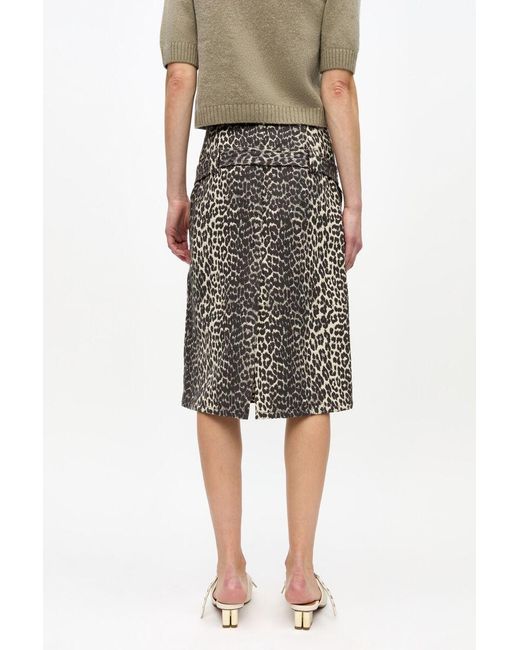 Ganni Multicolor Leopard Cotton Tweed Midi Skirt