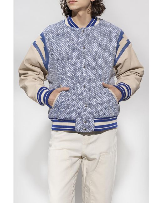Rhude Blue Diamond-Jacquard Varsity Jacket for men