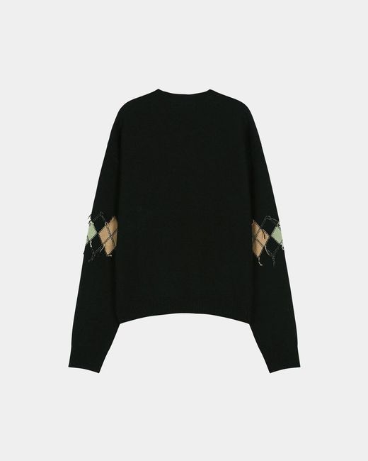 ANDERSSON BELL Black Diamond-Patterned Crew Neck Sweater for men