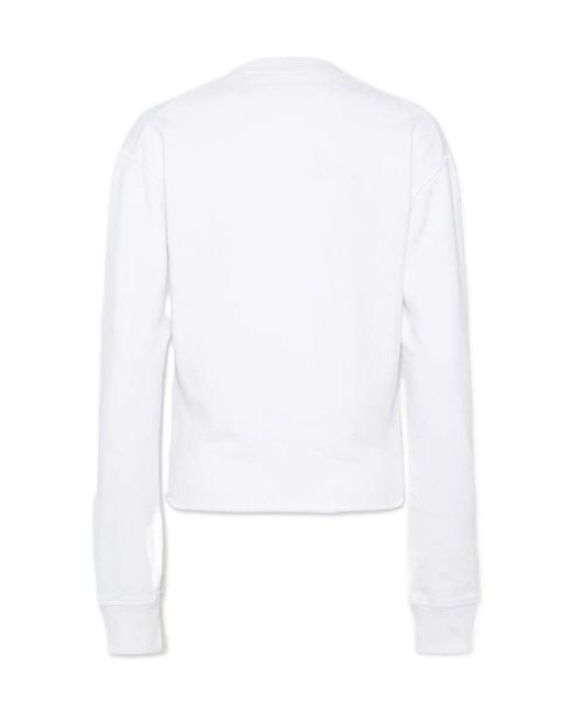 DSquared² White Logo Printed Croppdd Crewneck Sweatshirt