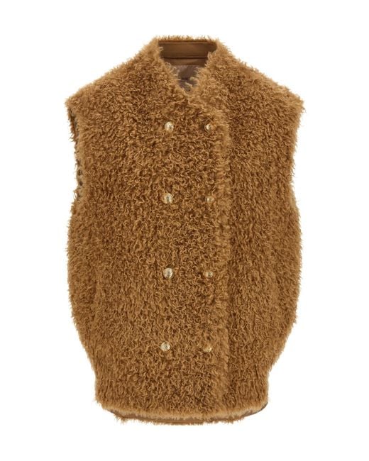 Twinset Brown Teddy Double-Breasted Vest Coat