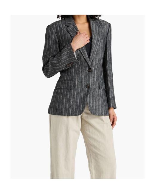 Brunello Cucinelli Gray Lapel Long-Sleeved Suit Jacket