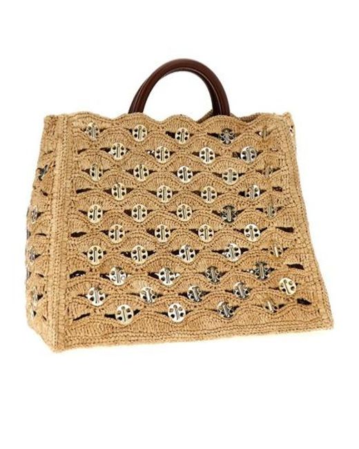 Rabanne Metallic Rabanne Eyelet Raffia Tote Bag