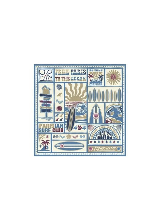Longchamp Blue Pattern-Printed Square Scarf