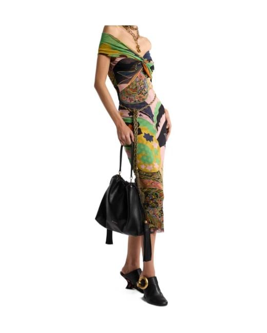 Etro Green Print-Detail Midi Dress