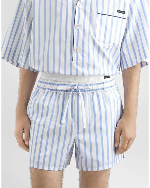 Dolce & Gabbana Blue Striped Drawstring Bermuda Shorts for men