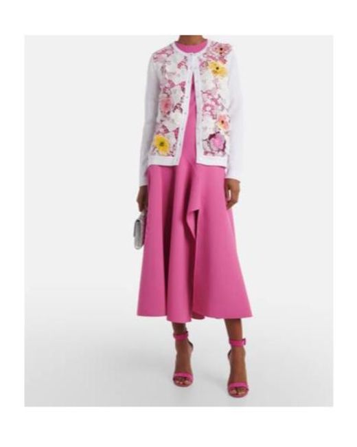Oscar de la Renta White Floral-Appliqué Cotton-Blend Cardigan