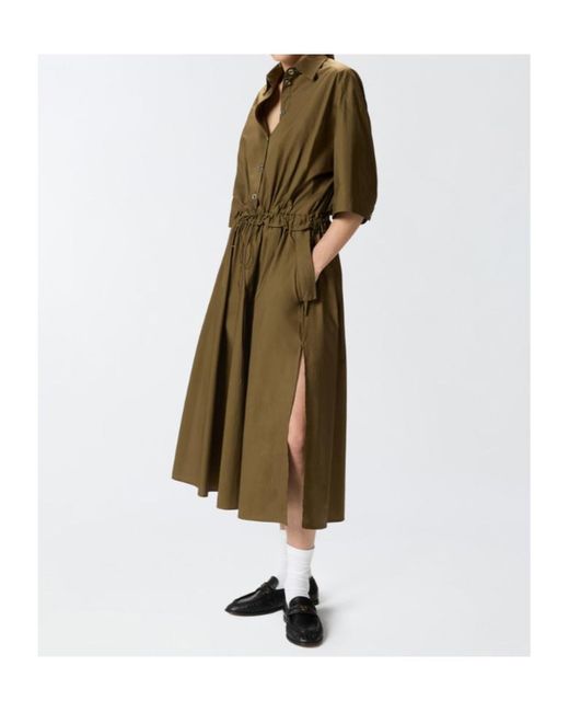 Pinko Green Button-Up Belted Midi Dress