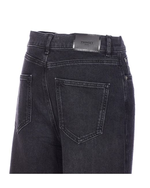 Twinset Blue Crystal Appliqué Wide-Leg Jeans