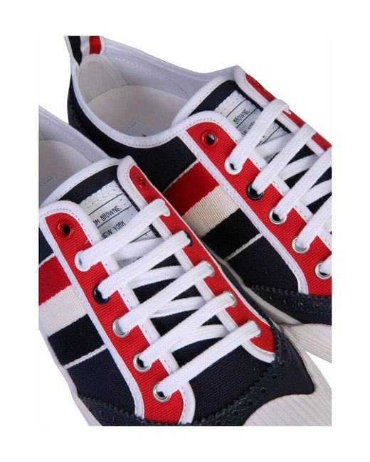 Thom Browne White Canvas Broguing Low Top Sneakers for men