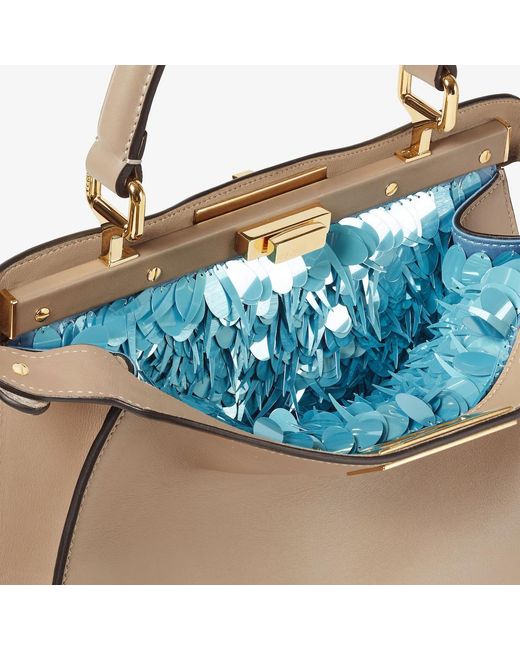 Fendi Blue Peekaboo Iseeu Medium Dove Leather Bag With Aquamarine Sequins