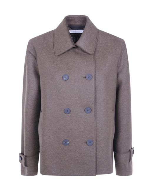 Harris Wharf London Purple Double-Breasted Coat