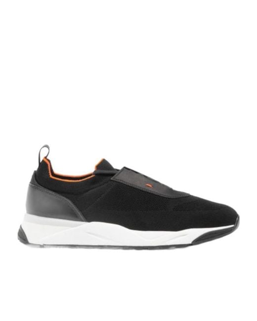 Santoni Black Round Toe Knitted Sneakers for men