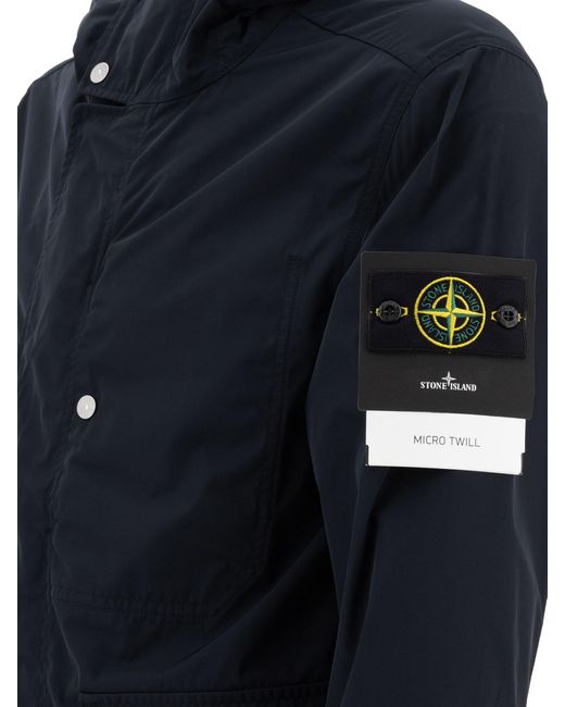 Stone Island Blue Compass-Badge Hooded Jacket for men