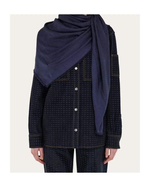 Ferragamo Blue Ferragamo Eyewear Jacquard Fringe Scarf