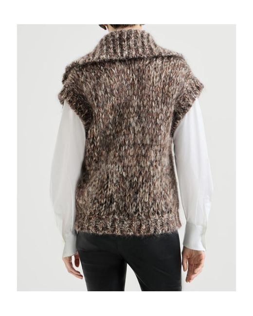 Brunello Cucinelli Gray Malfilé Mohair Turtleneck Sweater Vest