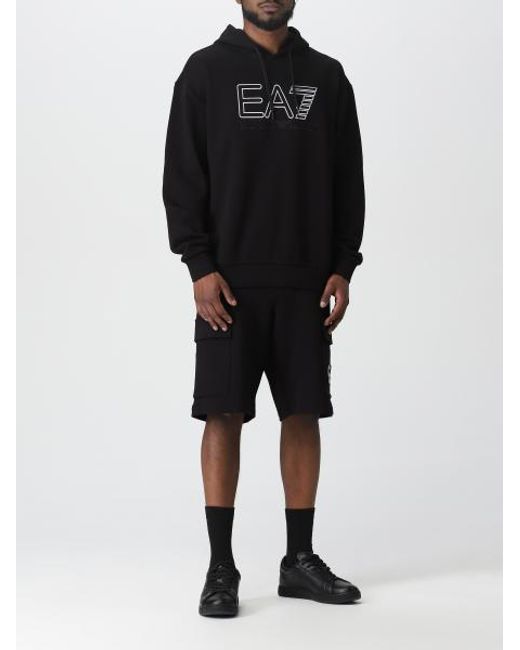 EA7 Black Logo Hooded Sweater for men