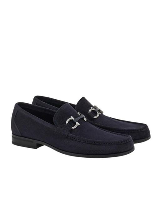 Ferragamo Blue Ferragamo Gancini Buckle Loafers for men
