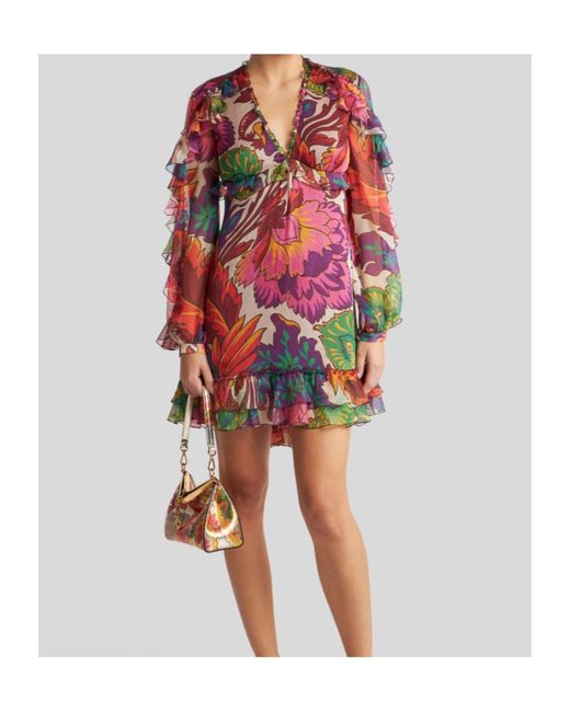 Etro Red Floral-Printed V-Neck Mini Dress