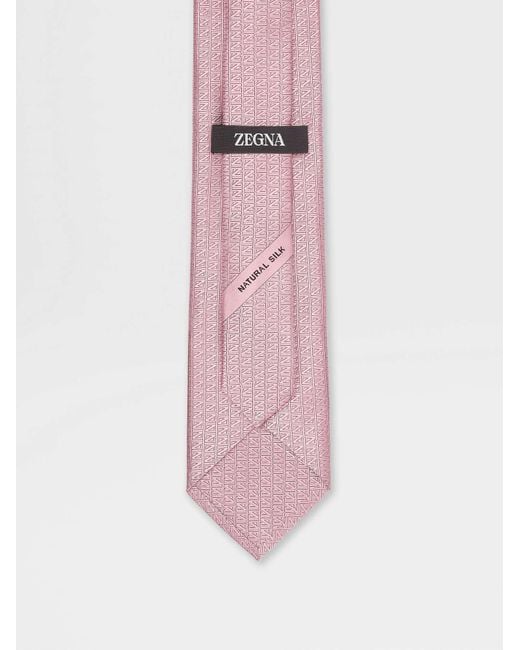 Zegna Pink Logo Embroidered Pointed Tip Tie for men