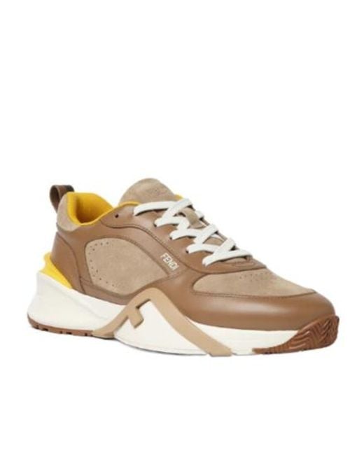 Fendi Brown Flow Lace-Up Sneakers for men