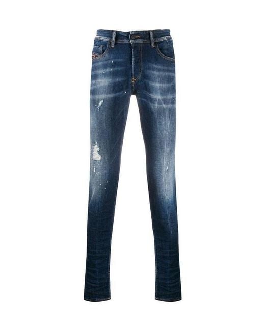 DIESEL Blue Faded Distressed Skinny Jeans for men