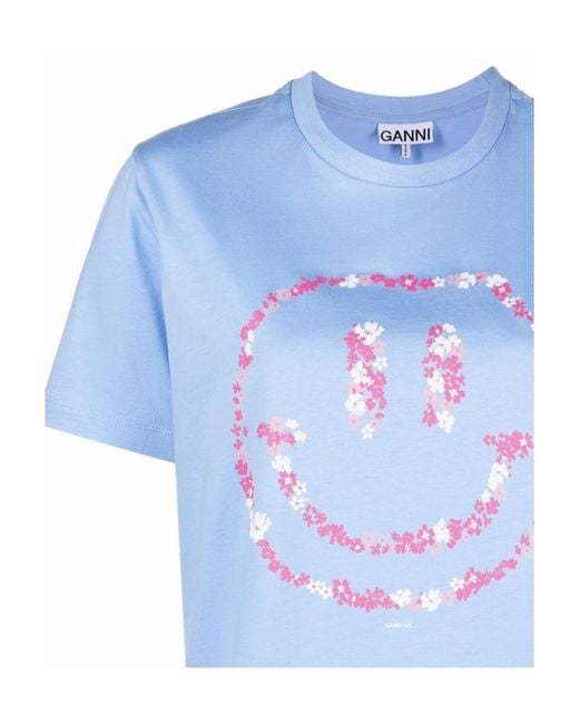 Ganni Blue Smiley Crewneck T-Shirt