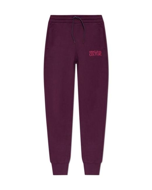 Versace Jeans Couture Women's Purple Embroidered-Logo Track Pants
