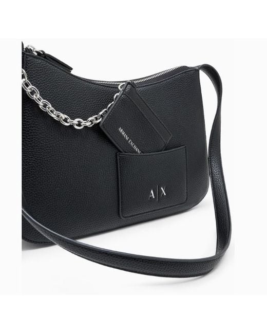 ARMANI EXCHANGE Black Crossbody Bag With A Textured Grain And Chain