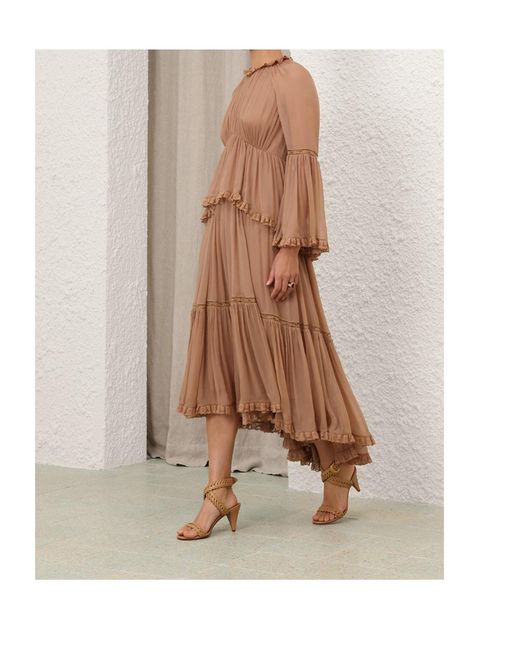 Zimmermann Brown Hypnotic Peplum Flutter Dress