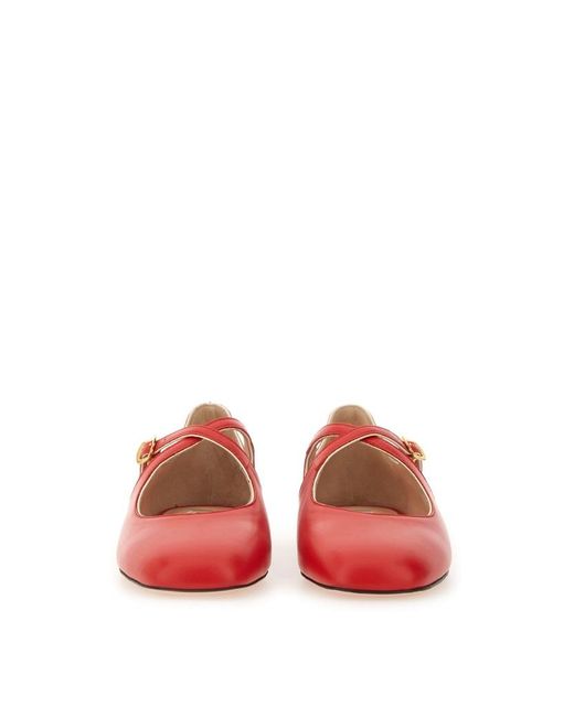 Bally Red Strapped Flat Shoes