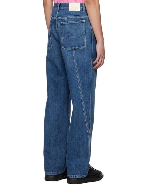 McQueen Blue Logo Patch Wide Leg Jeans for men