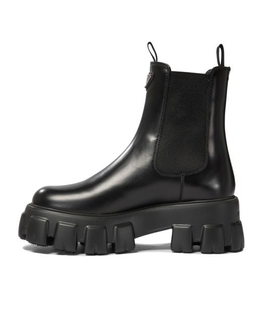 Prada Black Monolith Brushed Leather Chelsea Boots