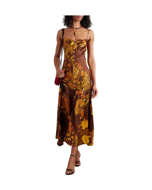 Donde Esteban Metallic Printed Satin Midi Dress