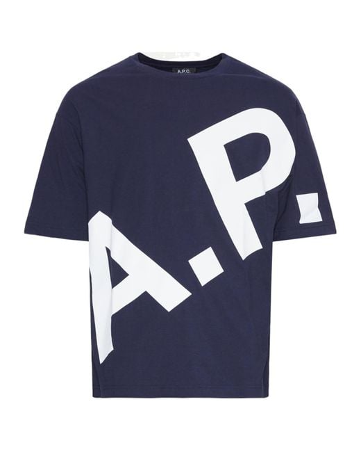 A.P.C. Blue Logo-Printed Cotton T-Shirt for men