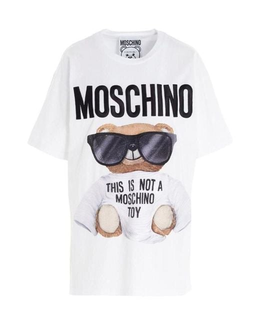 Moschino White Teddy Bear Pattern Printed T-Shirt