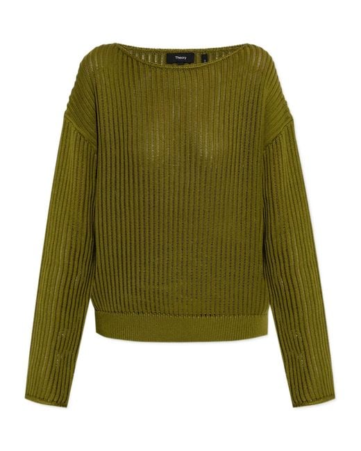 Theory Green Boat Neck Knit Jumper