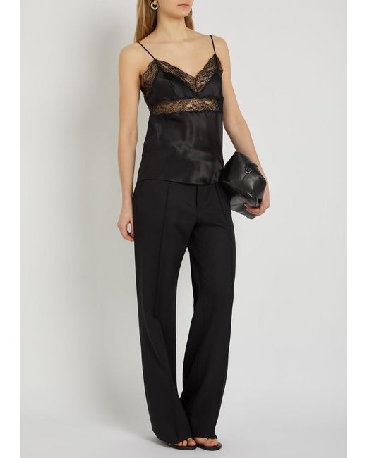 Nili Lotan Black Felicie Lace-Trim Silk Cami Top