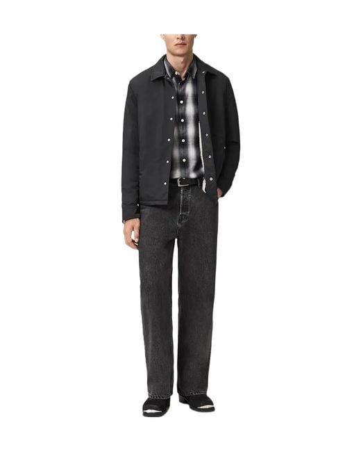 AllSaints Black Longhaul Buttoned Shirt Jacket for men