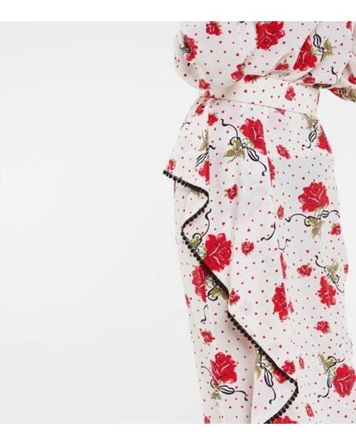 Rodarte White High-Waisted Printed Silk Crepe Midi Skirt