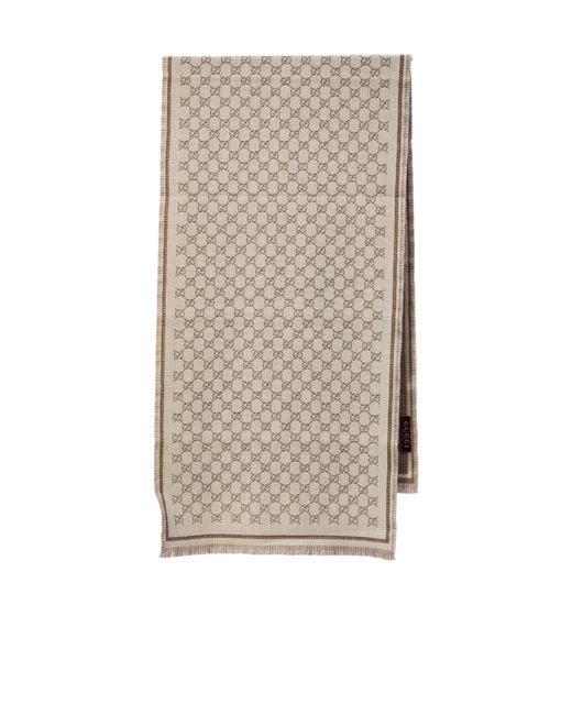 Gucci Natural Frayed Edge Gg Jacquard Scarf
