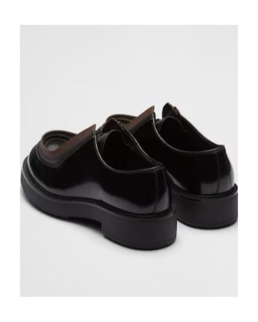 Prada Black Opaque Brushed Leather Lace-Up Shoes for men