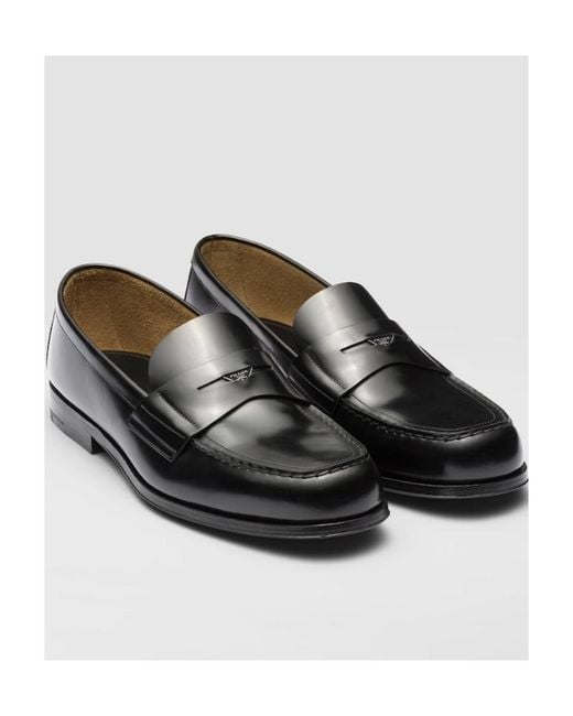 Prada Black Logo-Triangle Slip-On Penny Loafers for men