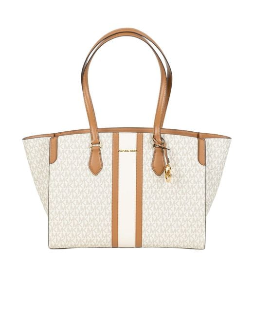 Michael Kors White Michael Becca Large Striped Signature Logo Tote Bag