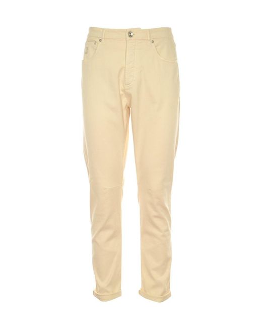 Brunello Cucinelli Natural Logo Patch Straight Leg Jeans for men